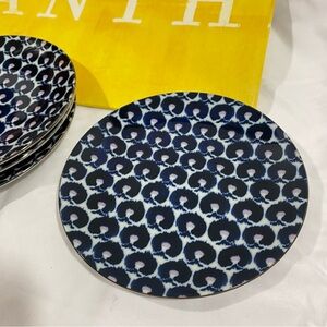 Anthropologie dessert plates set of 4 NEW navy blue light pink white